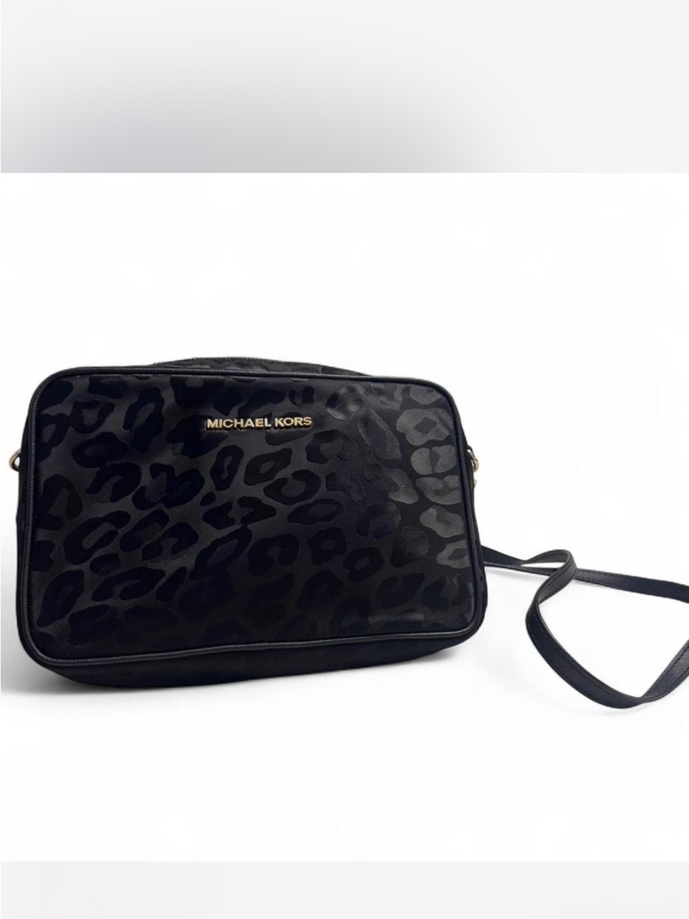 Michael Kors Black Leopard-Print Crossbody with Gold Logo